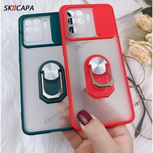 Magnetic Ring Stand Phone Case For OPPO A94 F19 Pro Slide Camera Lens Protection Cover For OPPO Reno 5 Lite 5F Silicone Case
