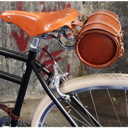 Q1105 Bicycle Retro bags Premium 100% Leather first layer bike locomotive tail bag British retro cylinder manual leather bag