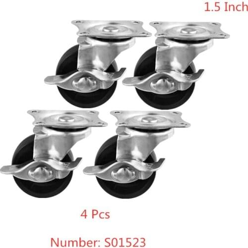 4 Pcs/Lot 1.5 Inch Casters Black Pp With Brake Diameter 40mm Flat Lockable Furniture Tea Table Small Wheel