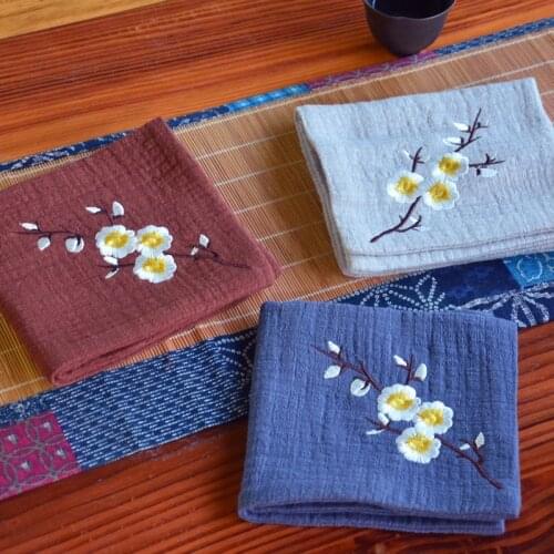 Handcraft Embroidery Plum Blossom Cotton Tea Towel Absorbent Thick Cotton Tea Cloth Japanese Kung Fu Tea Set Shop Tea Table