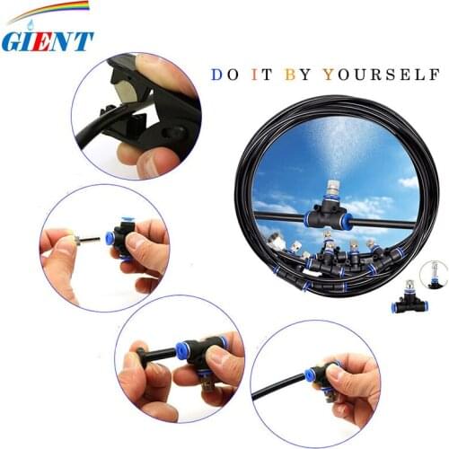 DIY 6-20M Water Cooling Misting System Kit Outdoor Garden Greenhouse Park Plants Spray Hose Watering With Quick Plug Nozzle