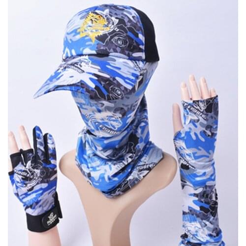 New 4-Piece Sun UV Protection Sets of Outdoors Fly Fishing Hat&Gloves&Sleeves&Face Mask Summer For Men Ice Silk Cool Fabric