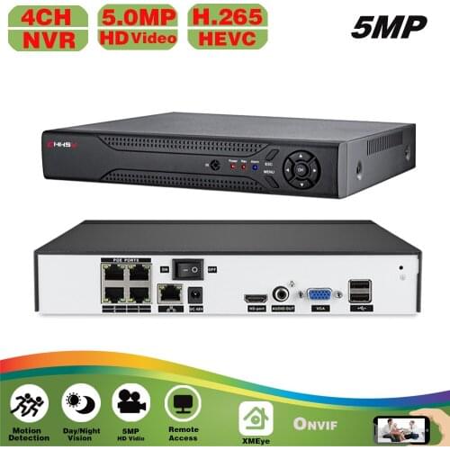 Face Record & Playback 4CH 5MP PoE NVR For POE IP Camera system Surveillance H.265 48V 802.3af ONVIF CCTV NVR XMEYE APP