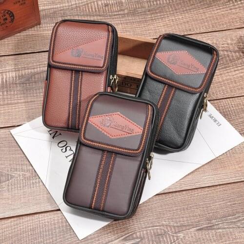 BISI GORO PU leather Unisex card waist bag Multi-function phone Wear belt pocket solid zipper porta tarjetas heuptas heren gift