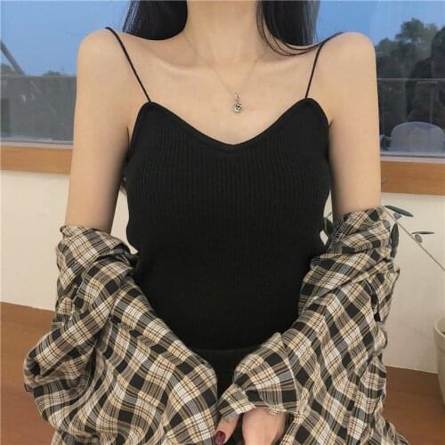 Fashion Women Sexy Deep V-Neck Backless Summer Ice Silk Knitted Top Tanks Bottoming Shirt Sleeveless Camisole Girls Party Gift