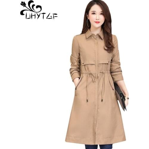 UHYTGF Casual spring coats womens fashion stitching Slim windbreaker outerwear belt plus size trench coat especially female 1392