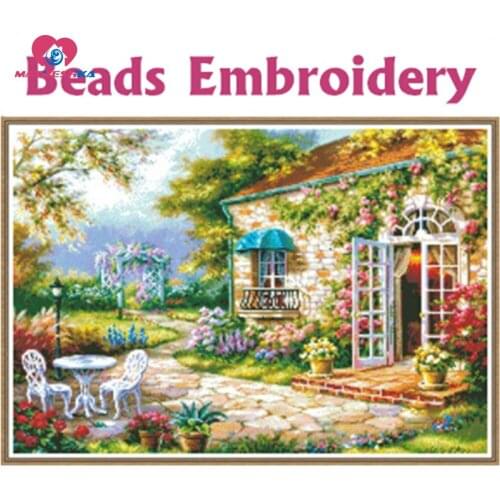 64x45cm beadwork bead embroidery landscape courtyard beaded cross stitch patterns embroidery beads cross stitch beads embroidery