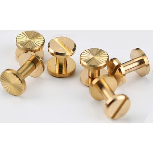 XUNZHE 20Pcs 3/4/5/6/7/8MM 100%Pure Brass FLAT Button Stud Chicago screws Rivet Screws Belt Buttons Studs Leather Craft DIY
