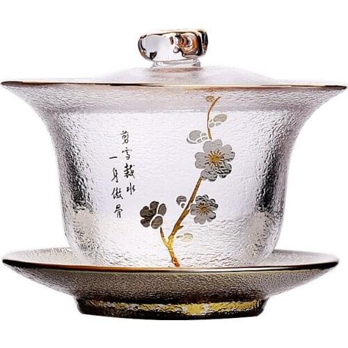 Japaness Glass Transparent Gaiwan Tea Cup Gongfu Tea Set Sancai Tea Bowl Heat-resistant Cover Bowl Tea Cup Teaware