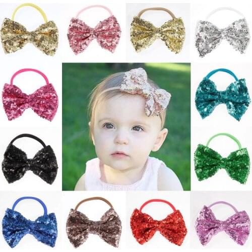 Yundfly Baby Girl Shiny Sequins Bowknot Headband Elastic Infant Hair Bows Hairband Photography Props Birthday Gifts