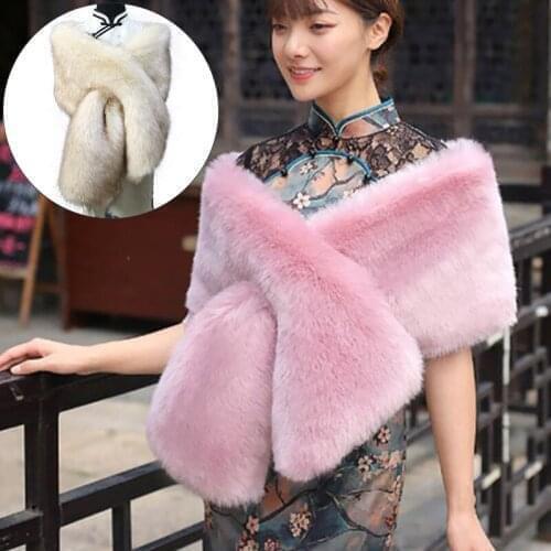 Faux Fur Women Bridal Shawl Wedding Cape Bridal Cloaks Wedding Coat For Evening Party Solid Collar Shawl Warm Scarf For Women