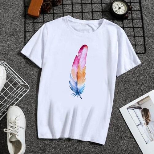 Women Tshirts Varied Feather Painted Fashion Summer Tee Ladies Clothes Casual Printed T-shirt Short Sleeve Top Tees Female