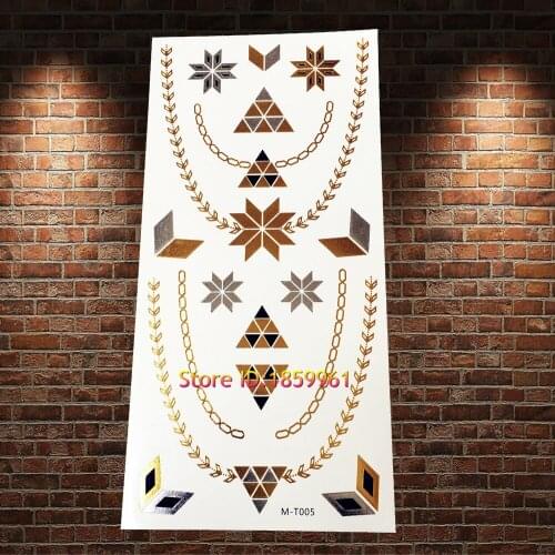 1PC Gold Henna Butterfly Fake Flash Metallic Waterproof Tattoo Women Body Art Jewel Sticker AGM-T014 Golden Chains Tattoo Summer