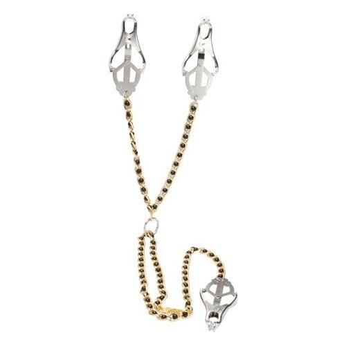 2 in 1 Metal Penis Ring&nipple Clamps With Adjustable Chain Length,Breast Clip and Massager,Cock Ring,Adult Game,644