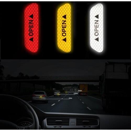 4Pcs/Set Car OPEN Reflective Tape Warning Mark Reflective Open Notice Bicycle Accessories Exterior Car Door Stickers DIY