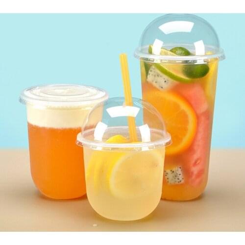 50pcs High quality 95mm caliber U shape disposable cup 360ml 500ml transparent cold hot drink plastic cups party favors with lid