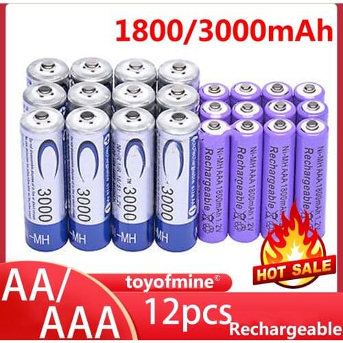 12x AA 3000mAh + 12x AAA 1800mAh NiMH 1.2V Rechargeable Battery yellow blue purple RC MP3 Clock