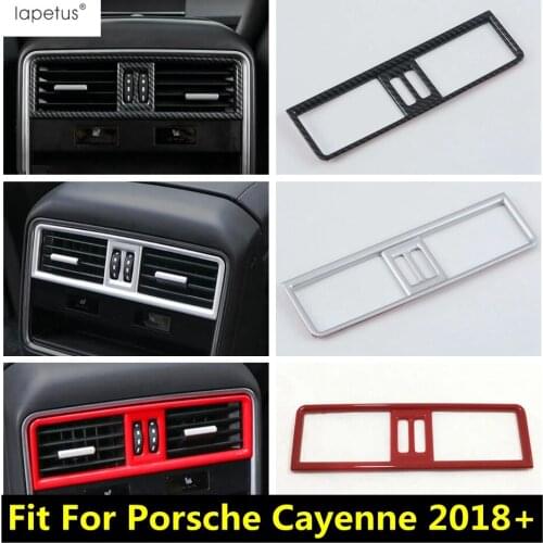 Carbon Fiber Look Accessories For Porsche Cayenne 2018 -2021 ABS Armrest Box Rear Air Conditioning AC Vent Outlet Cover Kit Trim