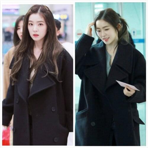 Kpop Korean Celebrity Winter Wool Blend warm Long Trench Female Casual Pocket Windbreaker Solid Women Button Cardigan Outerwear