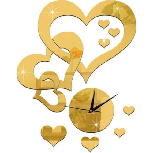 GZ094 Creative Love Wall Clock Mirror Sticker Clock Acrylic Decoration Living Room Mirror Mute Pin Fashion