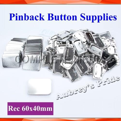 Rectangle 40x60mm 100 Sets Pin Back Metal Button Supply Materials for NEW Professional All Steel Badge Button Maker
