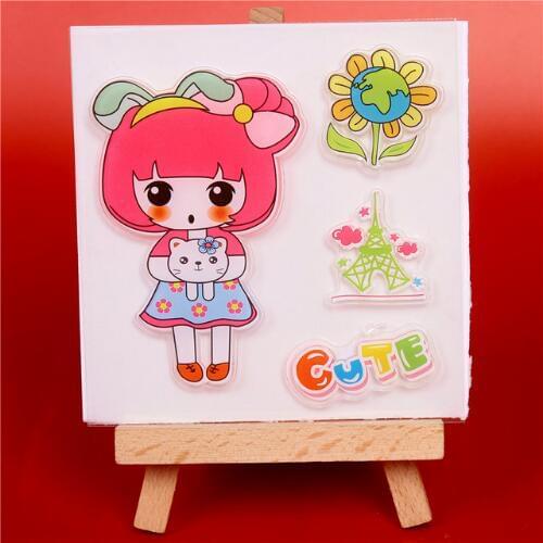 Cartoon Girl/Paris Tower/Sunflower Silicone Clear Stamps Scrapbooking DIY Photo Album Cards Decoration Craft Transparent Stamp