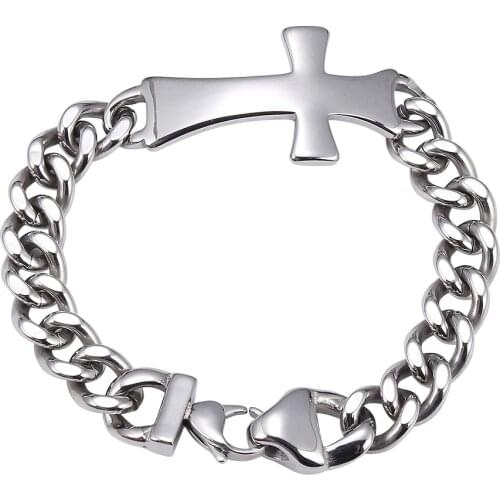 Stainless Steel Cross Bracelet Chain With Cross Charms Bracelet for Men Stainless Steel Lobster Claw Clasp Closure GS0012