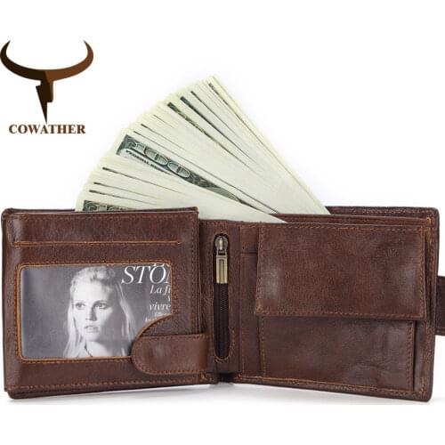 COWATHER oil wax leather men WalletS 100% top cow genuine leather male Purse casual new Wallet men Coin bags M9051 free shipping