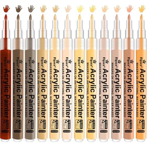 Skin Tone Markers Paint Pens Set of 12 Skin Colors 0.7mm/2mm Painting on Rocks, Canvas, Tiles, Glass, Ceramic,Wood Paint Markers