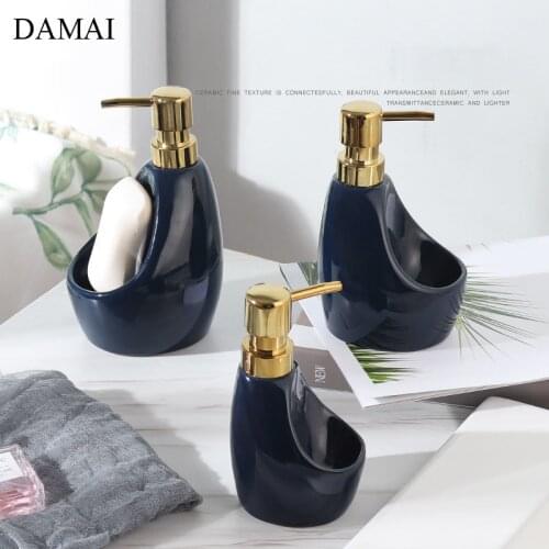 Nordic Simple Ceramic Hand Soap Dispenser Bottle Household Hotel Restroom Shampoo Bottle with Soap Dish Bathroom Decoration
