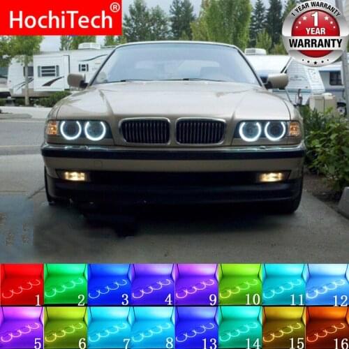 Latest Headlight Multi-color RGB LED Angel Eyes Halo Ring Eye DRL RF Remote Control For BMW 7 Series E38 1994 - 2001 Accessories