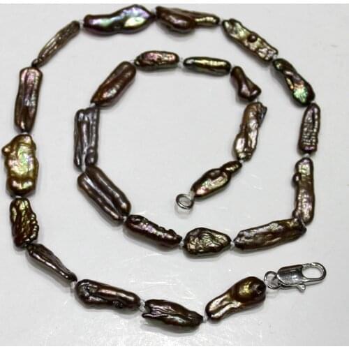 Brown Green Freshwater Pearl Necklace with long Stick Shape 6X22mm 16INCH 42cm