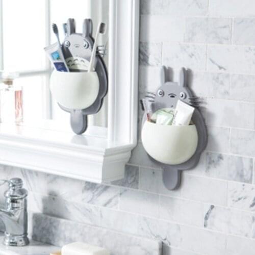 Plastic Cute Cartoon Style Rack Organizer Home Kitchen Bathroom Suction Cup Toothbrush Debris Rack Organizer