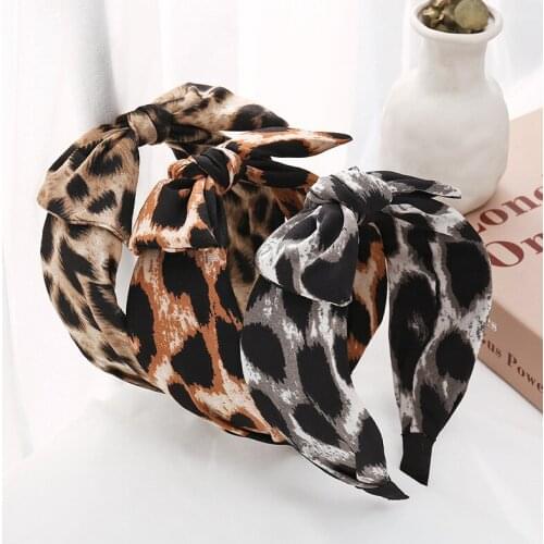 Ladies Leopard Head Bands For Women Bowknot Broadside Hair Hoop cotton Hairband Leopard Hair Accessories for Girls FG089