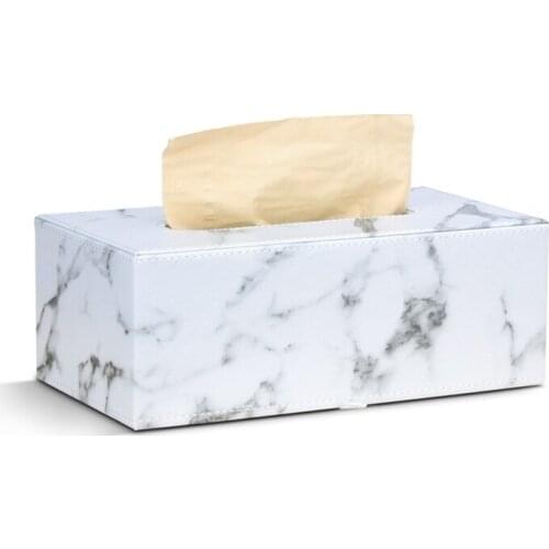 Rectangular Marble PU Leather Facial Tissue Box Cover Napkin Holder Paper Towel Dispenser Container for Home Office Car Decor