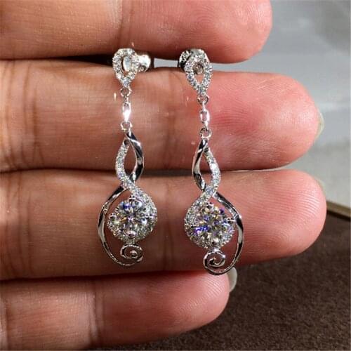 Luxury Female Crystal Drop Earrings Charm Cross Music Wedding Earrings For Women Classic Silver Color Party Double Earrings