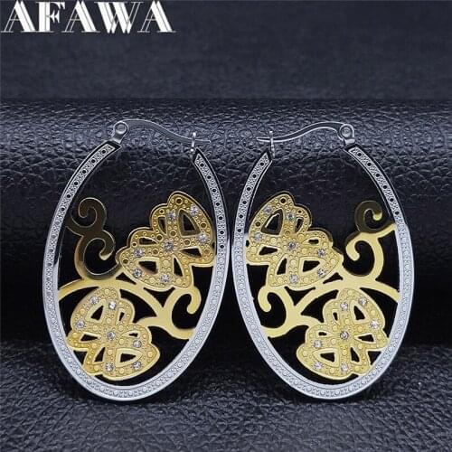 Stainless Steel Big Oval Butterfly Hoop Earrings for Women Gold Silver Color Big Earings Jewelry pendientes de aro EXS01