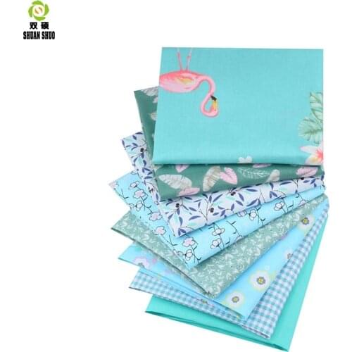 Shuanshuo 8pcs/lot New Blue Floral Series Twill Cotton Fabric,Patchwork Cloth,DIY Sewing Quilting Fat Quarters Material For Baby
