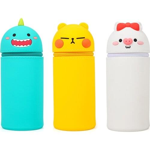Kids Pencil Case Cute Cartoon Silicone Pen Pouch Box Holder Organizer for Boys Girls Students School Stationery Supplies