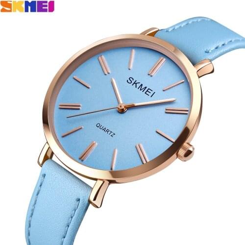 Skmei Fashion Woman Quartz Casual Watch Luxury Brand Simple Leather strap Clock Waterproof femme Wristwatch Relogio Feminino