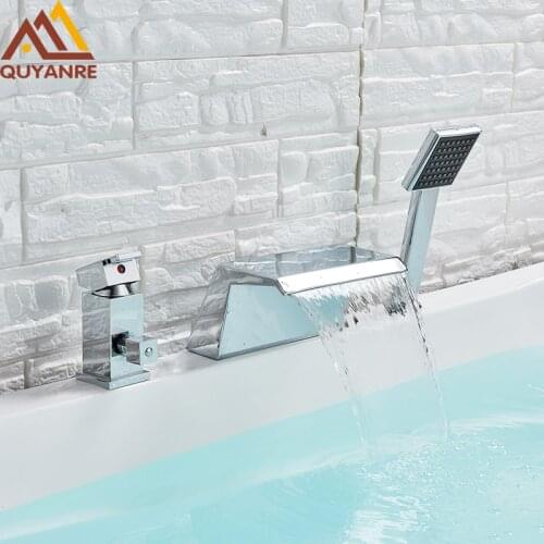 Quyanre Widespread Bathtub Waterfall Shower Faucet Hot Cold Water MixerTap Faucet Deck Mounted Tub Sink Faucet Bath Shower Tap