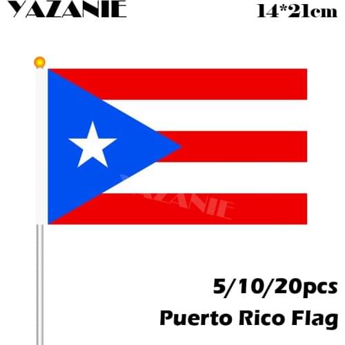 YAZANIE 14*21cm 5/10/20pcs Puerto Rico Hand Waving National Flag With Plastic Flagpoles For Sports Parade Decoration Wholesale