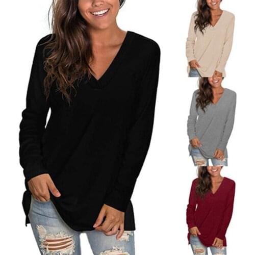 2021 Autumn The New Black V-neck T-shirt Femme Loose Black Top Women Spring And Autumn Korean Version Long Seeve Shirt