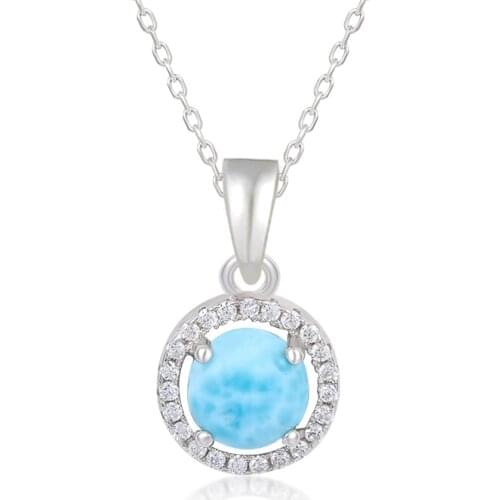 925 Sterling Silver CZ Jewelry Classic Stud Earrings Pendant Necklace Natural Precious Larimar Top Quality Zircon Woman