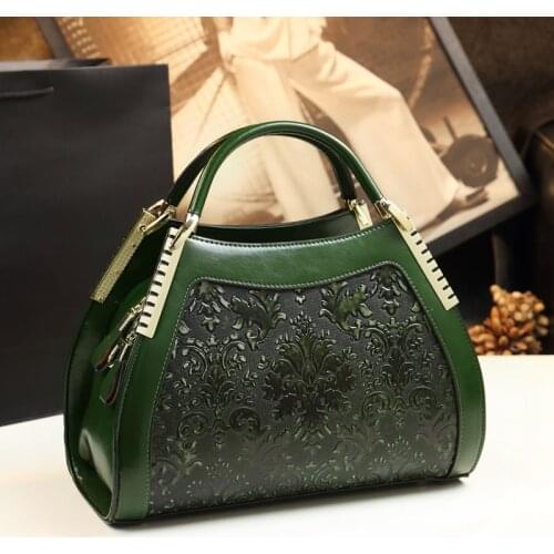 Cowhide leather women handbags fashion embossed flowers shoulder messenger dumplings bag ladies portable tote bags 2020 new