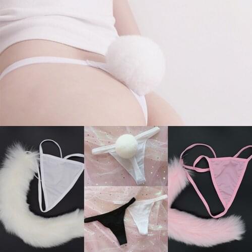 Kawaii Lolita girls soft hearted pink girls cute rabbit tail hair ball Women Underwear sexy pants Sexy Lingerie g string panties