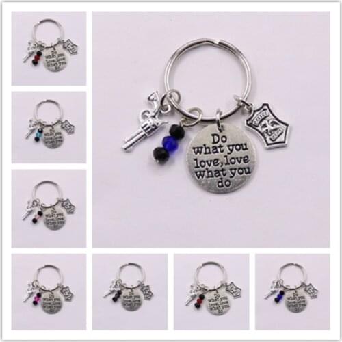 1Pcs Vintage Police Dept Badge Charms Keychain Making Metal Gun Unisex Gift Keyring Handmade Jewelry Supplies