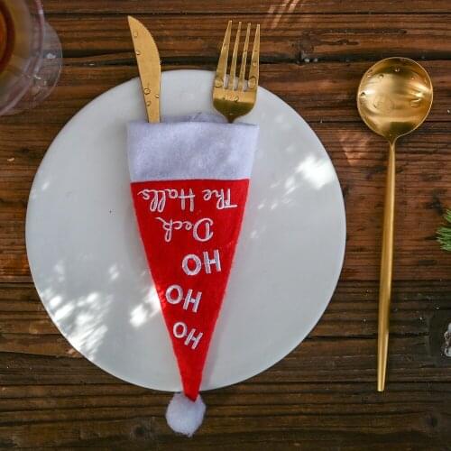 Christmas Decorations Hat Knife Fork Cover Table Decoration Knife Fork Bag Wine Bottle Bag