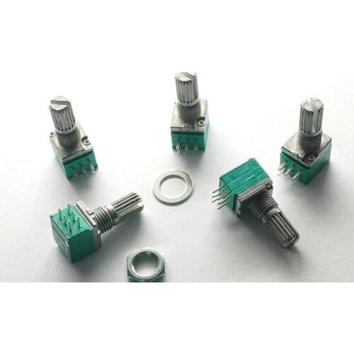 10pcs Type B5K/10K/20K/50K/100K ohm 6 Terminals Dual Linear Variable Potentiometer Green 15mm Shaft Length