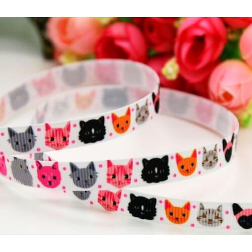 3/8'' Free shipping cats printed grosgrain ribbon hairbow headwear party decoration diy wholesale OEM 9mm P5997